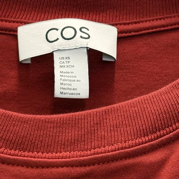 COS Burgundy Cotton Sweater Crew Neck Pull Over XS Minimalist - Picture 3 of 3